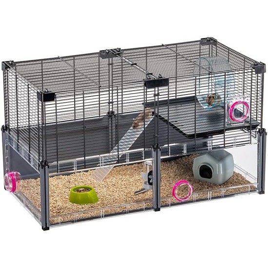 Hamsterheim, Mäusekäfig MULTIPLA HAMSTER, aus Metallgitter und recyceltem Kunststoff, mit Zubehör, Modularer Hamsterheim, Mäusekäfig MULTIPLA HAMSTER, aus Metallgitter und recyceltem Kunststoff, mit Zubehör, Modularer