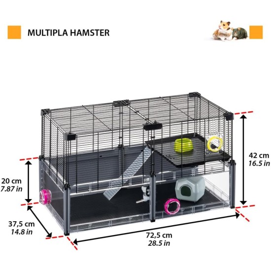 Hamsterheim, Mäusekäfig MULTIPLA HAMSTER, aus Metallgitter und recyceltem Kunststoff, mit Zubehör, Modularer Hamsterheim, Mäusekäfig MULTIPLA HAMSTER, aus Metallgitter und recyceltem Kunststoff, mit Zubehör, Modularer