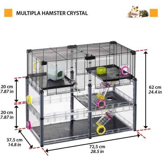 Hamsterheim, Mäusekäfig MULTIPLA HAMSTER, aus Metallgitter und recyceltem Kunststoff, mit Zubehör, Modularer Hamsterheim, Mäusekäfig MULTIPLA HAMSTER, aus Metallgitter und recyceltem Kunststoff, mit Zubehör, Modularer