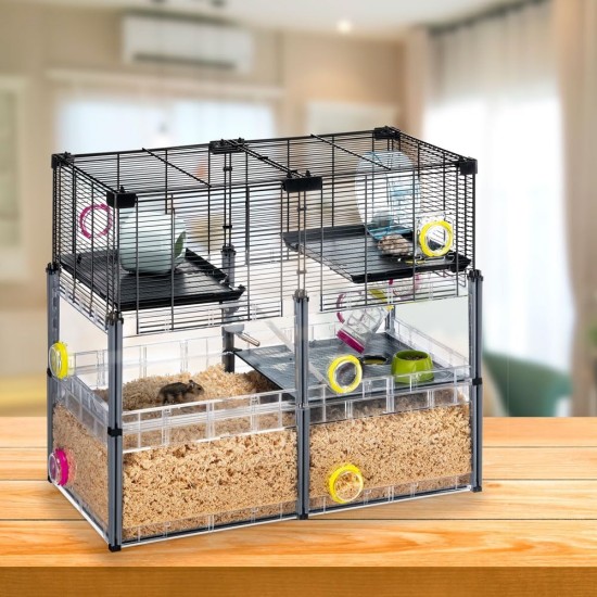Hamsterheim, Mäusekäfig MULTIPLA HAMSTER, aus Metallgitter und recyceltem Kunststoff, mit Zubehör, Modularer Hamsterheim, Mäusekäfig MULTIPLA HAMSTER, aus Metallgitter und recyceltem Kunststoff, mit Zubehör, Modularer