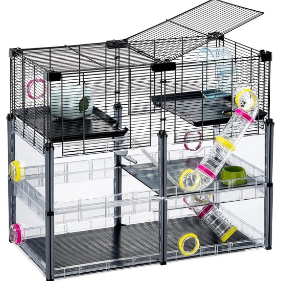 Hamsterheim, Mäusekäfig MULTIPLA HAMSTER, aus Metallgitter und recyceltem Kunststoff, mit Zubehör, Modularer Hamsterheim, Mäusekäfig MULTIPLA HAMSTER, aus Metallgitter und recyceltem Kunststoff, mit Zubehör, Modularer