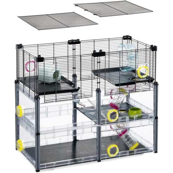 Hamsterheim, Mäusekäfig MULTIPLA HAMSTER, aus Metallgitter und recyceltem Kunststoff, mit Zubehör, Modularer Hamsterheim, Mäusekäfig MULTIPLA HAMSTER, aus Metallgitter und recyceltem Kunststoff, mit Zubehör, Modularer