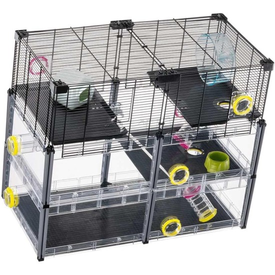 Hamsterheim, Mäusekäfig MULTIPLA HAMSTER, aus Metallgitter und recyceltem Kunststoff, mit Zubehör, Modularer Hamsterheim, Mäusekäfig MULTIPLA HAMSTER, aus Metallgitter und recyceltem Kunststoff, mit Zubehör, Modularer