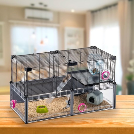 Hamsterheim, Mäusekäfig MULTIPLA HAMSTER, aus Metallgitter und recyceltem Kunststoff, mit Zubehör, Modularer Hamsterheim, Mäusekäfig MULTIPLA HAMSTER, aus Metallgitter und recyceltem Kunststoff, mit Zubehör, Modularer