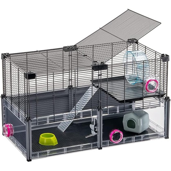 Hamsterheim, Mäusekäfig MULTIPLA HAMSTER, aus Metallgitter und recyceltem Kunststoff, mit Zubehör, Modularer Hamsterheim, Mäusekäfig MULTIPLA HAMSTER, aus Metallgitter und recyceltem Kunststoff, mit Zubehör, Modularer
