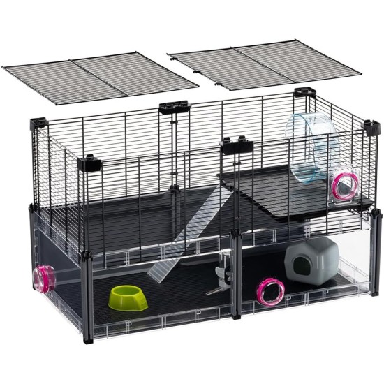 Hamsterheim, Mäusekäfig MULTIPLA HAMSTER, aus Metallgitter und recyceltem Kunststoff, mit Zubehör, Modularer Hamsterheim, Mäusekäfig MULTIPLA HAMSTER, aus Metallgitter und recyceltem Kunststoff, mit Zubehör, Modularer