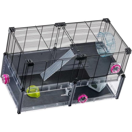 Hamsterheim, Mäusekäfig MULTIPLA HAMSTER, aus Metallgitter und recyceltem Kunststoff, mit Zubehör, Modularer Hamsterheim, Mäusekäfig MULTIPLA HAMSTER, aus Metallgitter und recyceltem Kunststoff, mit Zubehör, Modularer