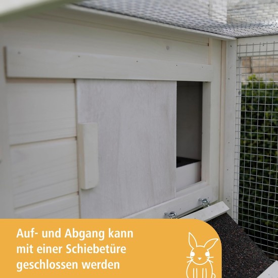 Kerbl Pet Pet Freetime Luke Rodent Coop with Large Run for Rabbits / Guinea Pigs, Tight Mesh Grid, Perfect for Young Animals, Weatherproof, 127 x 62 x 98 cm, White/Grey Kerbl Pet Pet Freetime Luke Rodent Coop with Large Run for Rabbits / Guinea Pigs, Tight Mesh Grid, Perfect for Young Animals, Weatherproof, 127 x 62 x 98 cm, White/Grey