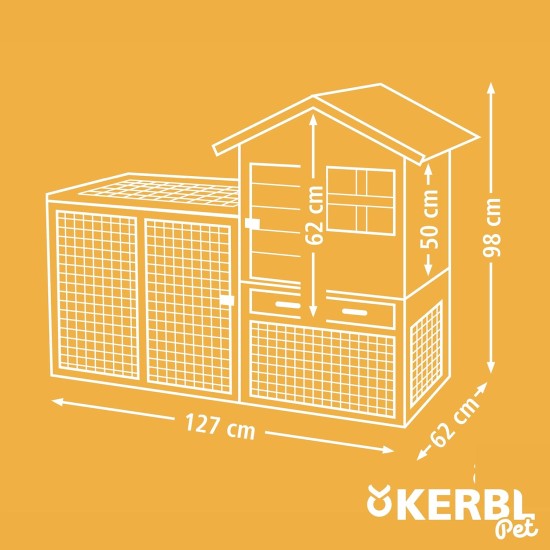 Kerbl Pet Pet Freetime Luke Rodent Coop with Large Run for Rabbits / Guinea Pigs, Tight Mesh Grid, Perfect for Young Animals, Weatherproof, 127 x 62 x 98 cm, White/Grey Kerbl Pet Pet Freetime Luke Rodent Coop with Large Run for Rabbits / Guinea Pigs, Tight Mesh Grid, Perfect for Young Animals, Weatherproof, 127 x 62 x 98 cm, White/Grey