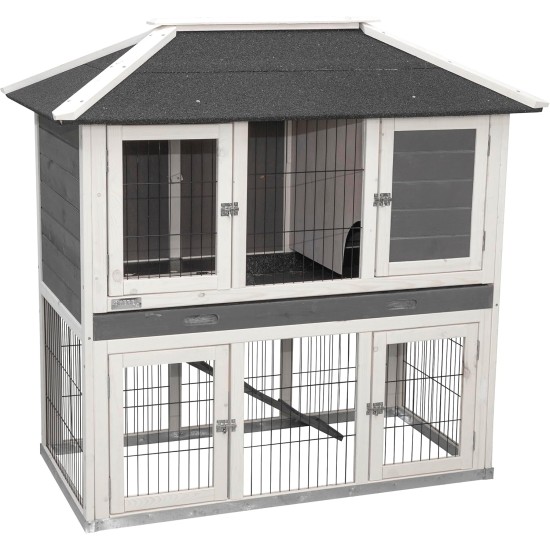 Kerbl Pet Pet Rodent Hutch Villa with 4 Doors, Hutch with Run for Rabbits / Rabbits / Guinea Pigs, with Weatherproof Bitumen Roof and Metal Frame on the Base, 118 x 68 x 118 cm, Grey/White Kerbl Pet Pet Rodent Hutch Villa with 4 Doors, Hutch with Run for Rabbits / Rabbits / Guinea Pigs, with Weatherproof Bitumen Roof and Metal Frame on the Base, 118 x 68 x 118 cm, Grey/White