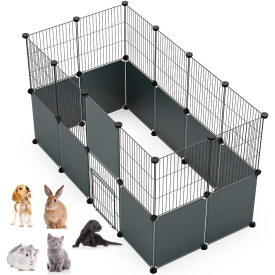 LANGXUN Pet Panels, Metal Wire, Storage Cube, Organiser, DIY Small Animal Cage for Rabbits, Guinea Pigs, Puppies, Pet Products, Portable Metal Wire, Yard Fence (12 Metal Plates + 12 LANGXUN Pet Panels, Metal Wire, Storage Cube, Organiser, DIY Small Animal Cage for Rabbits, Guinea Pigs, Puppies, Pet Products, Portable Metal Wire, Yard Fence (12 Metal Plates + 12