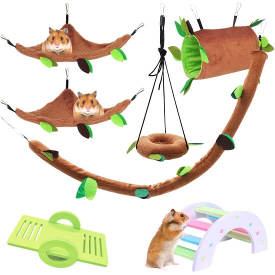 LZYMSZ Hamster Hammock Small Animals Hanging Warm Bed House Cage Nest Accessories with Hanging Tunnel, Swing, Cable Car, Arch Bridge, Seesaw for Rat Bird Parrot Squirrel Pack of 7 LZYMSZ Hamster Hammock Small Animals Hanging Warm Bed House Cage Nest Accessories with Hanging Tunnel, Swing, Cable Car, Arch Bridge, Seesaw for Rat Bird Parrot Squirrel Pack of 7