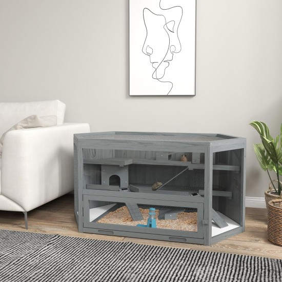 PawHut Hamster Cage Rodent Cage Small Animal Hutch Wooden Mouse Cage with Stairs Small Animal Cage Rodent Villa Three Tier PVC Natural Wood 115 x 57 x 55 cm PawHut Hamster Cage Rodent Cage Small Animal Hutch Wooden Mouse Cage with Stairs Small Animal Cage Rodent Villa Three Tier PVC Natural Wood 115 x 57 x 55 cm