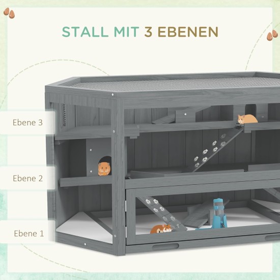 PawHut Hamster Cage Rodent Cage Small Animal Hutch Wooden Mouse Cage with Stairs Small Animal Cage Rodent Villa Three Tier PVC Natural Wood 115 x 57 x 55 cm PawHut Hamster Cage Rodent Cage Small Animal Hutch Wooden Mouse Cage with Stairs Small Animal Cage Rodent Villa Three Tier PVC Natural Wood 115 x 57 x 55 cm