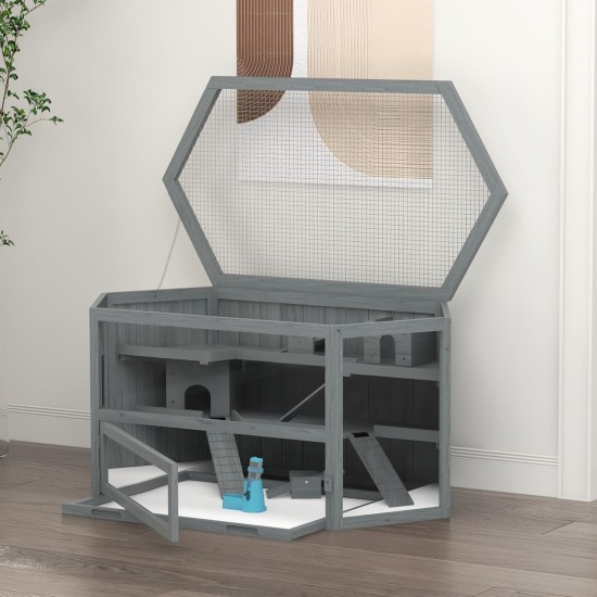 PawHut Hamster Cage Rodent Cage Small Animal Hutch Wooden Mouse Cage with Stairs Small Animal Cage Rodent Villa Three Tier PVC Natural Wood 115 x 57 x 55 cm PawHut Hamster Cage Rodent Cage Small Animal Hutch Wooden Mouse Cage with Stairs Small Animal Cage Rodent Villa Three Tier PVC Natural Wood 115 x 57 x 55 cm