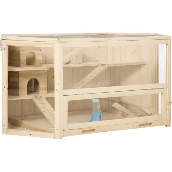 PawHut Hamster Cage Rodent Cage Small Animal Hutch Wooden Mouse Cage with Stairs Small Animal Cage Rodent Villa Three Tier PVC Natural Wood 115 x 57 x 55 cm PawHut Hamster Cage Rodent Cage Small Animal Hutch Wooden Mouse Cage with Stairs Small Animal Cage Rodent Villa Three Tier PVC Natural Wood 115 x 57 x 55 cm