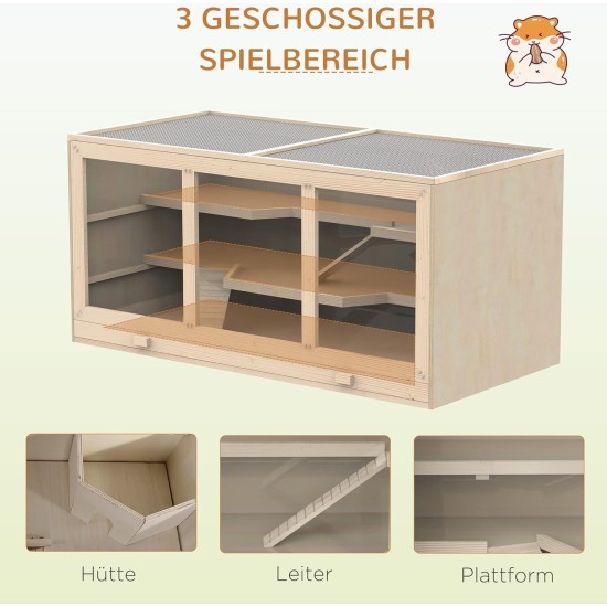 PawHut Hamster Cage Rodent Cage Small Animal Hutch Wooden Mouse Cage with Stairs Small Animal Cage Rodent Villa Three Tier PVC Natural Wood 115 x 57 x 55 cm PawHut Hamster Cage Rodent Cage Small Animal Hutch Wooden Mouse Cage with Stairs Small Animal Cage Rodent Villa Three Tier PVC Natural Wood 115 x 57 x 55 cm