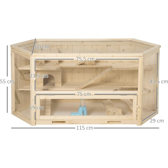 PawHut Hamster Cage Rodent Cage Small Animal Hutch Wooden Mouse Cage with Stairs Small Animal Cage Rodent Villa Three Tier PVC Natural Wood 115 x 57 x 55 cm PawHut Hamster Cage Rodent Cage Small Animal Hutch Wooden Mouse Cage with Stairs Small Animal Cage Rodent Villa Three Tier PVC Natural Wood 115 x 57 x 55 cm