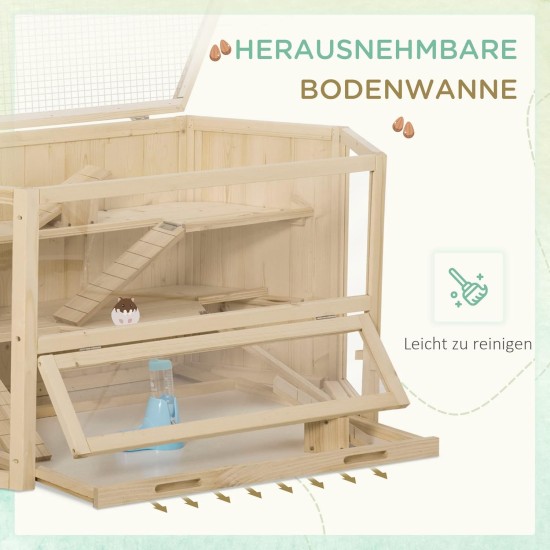 PawHut Hamster Cage Rodent Cage Small Animal Hutch Wooden Mouse Cage with Stairs Small Animal Cage Rodent Villa Three Tier PVC Natural Wood 115 x 57 x 55 cm PawHut Hamster Cage Rodent Cage Small Animal Hutch Wooden Mouse Cage with Stairs Small Animal Cage Rodent Villa Three Tier PVC Natural Wood 115 x 57 x 55 cm