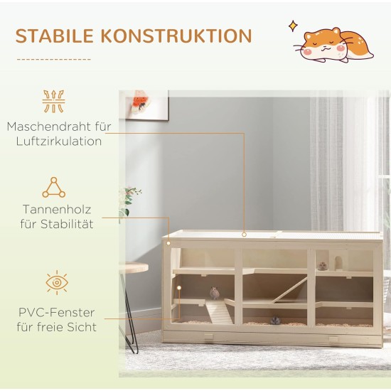 PawHut Hamster Cage Rodent Cage Small Animal Hutch Wooden Mouse Cage with Stairs Small Animal Cage Rodent Villa Three Tier PVC Natural Wood 115 x 57 x 55 cm PawHut Hamster Cage Rodent Cage Small Animal Hutch Wooden Mouse Cage with Stairs Small Animal Cage Rodent Villa Three Tier PVC Natural Wood 115 x 57 x 55 cm