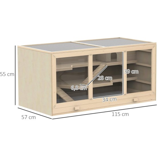 PawHut Hamster Cage Rodent Cage Small Animal Hutch Wooden Mouse Cage with Stairs Small Animal Cage Rodent Villa Three Tier PVC Natural Wood 115 x 57 x 55 cm PawHut Hamster Cage Rodent Cage Small Animal Hutch Wooden Mouse Cage with Stairs Small Animal Cage Rodent Villa Three Tier PVC Natural Wood 115 x 57 x 55 cm