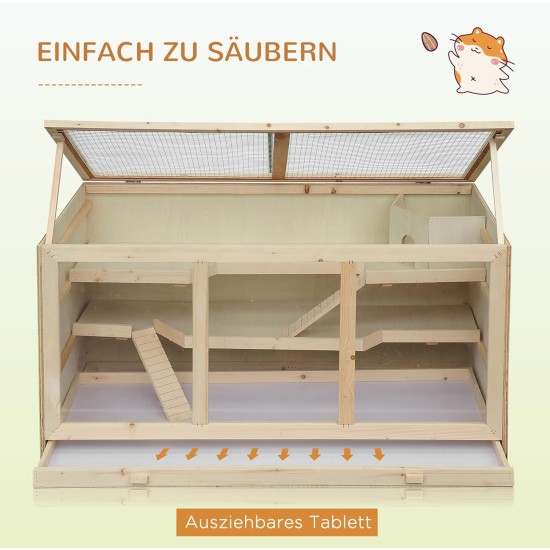 PawHut Hamster Cage Rodent Cage Small Animal Hutch Wooden Mouse Cage with Stairs Small Animal Cage Rodent Villa Three Tier PVC Natural Wood 115 x 57 x 55 cm PawHut Hamster Cage Rodent Cage Small Animal Hutch Wooden Mouse Cage with Stairs Small Animal Cage Rodent Villa Three Tier PVC Natural Wood 115 x 57 x 55 cm
