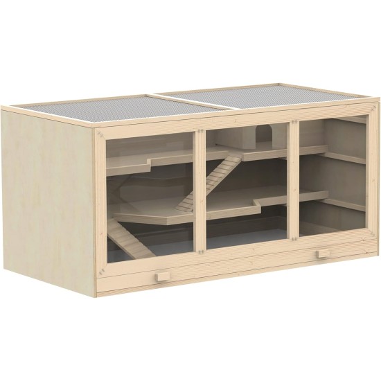 PawHut Hamster Cage Rodent Cage Small Animal Hutch Wooden Mouse Cage with Stairs Small Animal Cage Rodent Villa Three Tier PVC Natural Wood 115 x 57 x 55 cm PawHut Hamster Cage Rodent Cage Small Animal Hutch Wooden Mouse Cage with Stairs Small Animal Cage Rodent Villa Three Tier PVC Natural Wood 115 x 57 x 55 cm