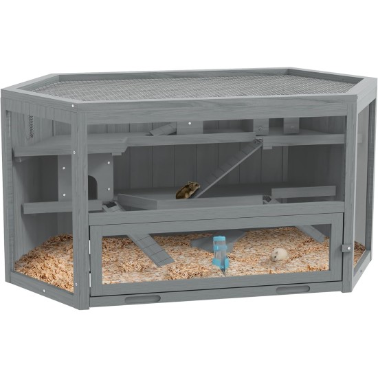PawHut Hamster Cage Rodent Cage Small Animal Hutch Wooden Mouse Cage with Stairs Small Animal Cage Rodent Villa Three Tier PVC Natural Wood 115 x 57 x 55 cm PawHut Hamster Cage Rodent Cage Small Animal Hutch Wooden Mouse Cage with Stairs Small Animal Cage Rodent Villa Three Tier PVC Natural Wood 115 x 57 x 55 cm