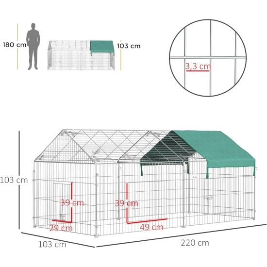 PawHut Outdoor Enclosure, Small Animal Enclosure, Guinea Pig Enclosure, Playpen with Cover, Outdoor Enclosure, Small Animal Enclosure for Small Animals, Steel, 220 x 103 x 103 cm, Beige PawHut Outdoor Enclosure, Small Animal Enclosure, Guinea Pig Enclosure, Playpen with Cover, Outdoor Enclosure, Small Animal Enclosure for Small Animals, Steel, 220 x 103 x 103 cm, Beige