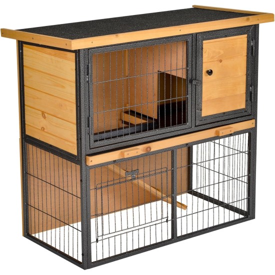 PawHut Small Animal Hutch with Roof Made of Tar Felt Solid Wood Dark Grey + White + Green 90 x 45 x 65 cm PawHut Small Animal Hutch with Roof Made of Tar Felt Solid Wood Dark Grey + White + Green 90 x 45 x 65 cm