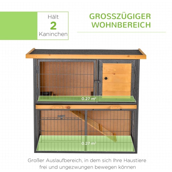 PawHut Small Animal Hutch with Roof Made of Tar Felt Solid Wood Dark Grey + White + Green 90 x 45 x 65 cm PawHut Small Animal Hutch with Roof Made of Tar Felt Solid Wood Dark Grey + White + Green 90 x 45 x 65 cm