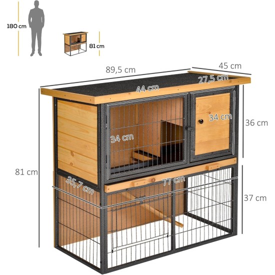 PawHut Small Animal Hutch with Roof Made of Tar Felt Solid Wood Dark Grey + White + Green 90 x 45 x 65 cm PawHut Small Animal Hutch with Roof Made of Tar Felt Solid Wood Dark Grey + White + Green 90 x 45 x 65 cm