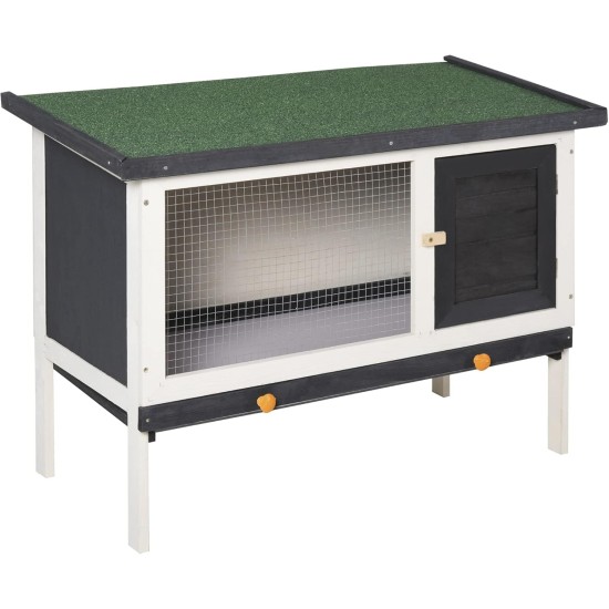 PawHut Small animal hutch with roof made of tar felt, solid wood, dark grey + white + green, 90 x 45 x 65 cm PawHut Small animal hutch with roof made of tar felt, solid wood, dark grey + white + green, 90 x 45 x 65 cm