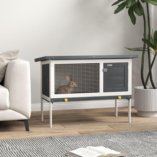 PawHut Small animal hutch with roof made of tar felt, solid wood, dark grey + white + green, 90 x 45 x 65 cm PawHut Small animal hutch with roof made of tar felt, solid wood, dark grey + white + green, 90 x 45 x 65 cm
