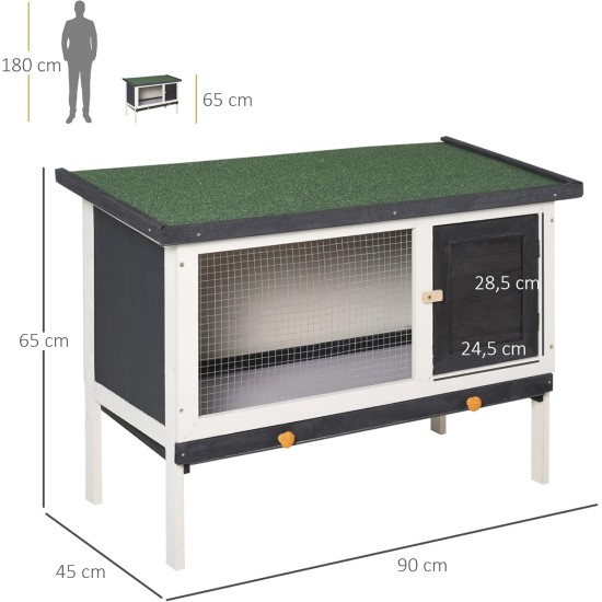 PawHut Small animal hutch with roof made of tar felt, solid wood, dark grey + white + green, 90 x 45 x 65 cm PawHut Small animal hutch with roof made of tar felt, solid wood, dark grey + white + green, 90 x 45 x 65 cm