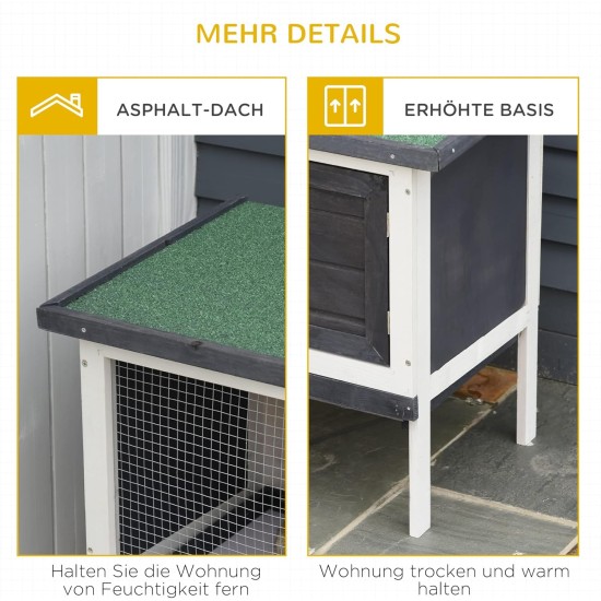 PawHut Small animal hutch with roof made of tar felt, solid wood, dark grey + white + green, 90 x 45 x 65 cm PawHut Small animal hutch with roof made of tar felt, solid wood, dark grey + white + green, 90 x 45 x 65 cm
