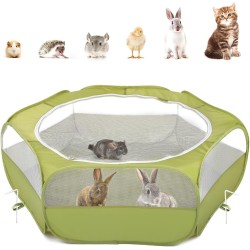 Pawaboo Small Animals Outdoor Enclosure, Waterproof Foldable Rabbit Outdoor Enclosure for Rabbits, Chickens, Kittens, Puppies, Rabbits, Hamsters, Visual Playpen with Mesh Zip and Nylon Base - Green Pawaboo Small Animals Outdoor Enclosure, Waterproof Foldable Rabbit Outdoor Enclosure for Rabbits, Chickens, Kittens, Puppies, Rabbits, Hamsters, Visual Playpen with Mesh Zip and Nylon Base - Green