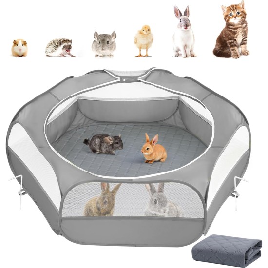 Pawaboo Small Animals Outdoor Enclosure, Waterproof Foldable Rabbit Outdoor Enclosure for Rabbits, Chickens, Kittens, Puppies, Rabbits, Hamsters, Visual Playpen with Mesh Zip and Nylon Base - Green Pawaboo Small Animals Outdoor Enclosure, Waterproof Foldable Rabbit Outdoor Enclosure for Rabbits, Chickens, Kittens, Puppies, Rabbits, Hamsters, Visual Playpen with Mesh Zip and Nylon Base - Green