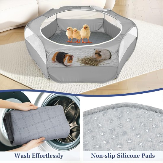 Pawaboo Small Animals Outdoor Enclosure, Waterproof Foldable Rabbit Outdoor Enclosure for Rabbits, Chickens, Kittens, Puppies, Rabbits, Hamsters, Visual Playpen with Mesh Zip and Nylon Base - Green Pawaboo Small Animals Outdoor Enclosure, Waterproof Foldable Rabbit Outdoor Enclosure for Rabbits, Chickens, Kittens, Puppies, Rabbits, Hamsters, Visual Playpen with Mesh Zip and Nylon Base - Green