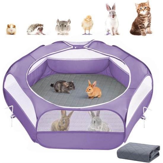 Pawaboo Small Animals Outdoor Enclosure, Waterproof Foldable Rabbit Outdoor Enclosure for Rabbits, Chickens, Kittens, Puppies, Rabbits, Hamsters, Visual Playpen with Mesh Zip and Nylon Base - Green Pawaboo Small Animals Outdoor Enclosure, Waterproof Foldable Rabbit Outdoor Enclosure for Rabbits, Chickens, Kittens, Puppies, Rabbits, Hamsters, Visual Playpen with Mesh Zip and Nylon Base - Green