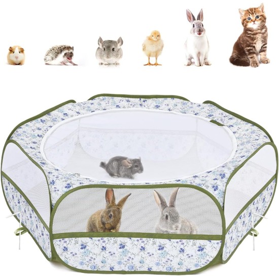 Pawaboo Small Animals Outdoor Enclosure, Waterproof Foldable Rabbit Outdoor Enclosure for Rabbits, Chickens, Kittens, Puppies, Rabbits, Hamsters, Visual Playpen with Mesh Zip and Nylon Base - Green Pawaboo Small Animals Outdoor Enclosure, Waterproof Foldable Rabbit Outdoor Enclosure for Rabbits, Chickens, Kittens, Puppies, Rabbits, Hamsters, Visual Playpen with Mesh Zip and Nylon Base - Green