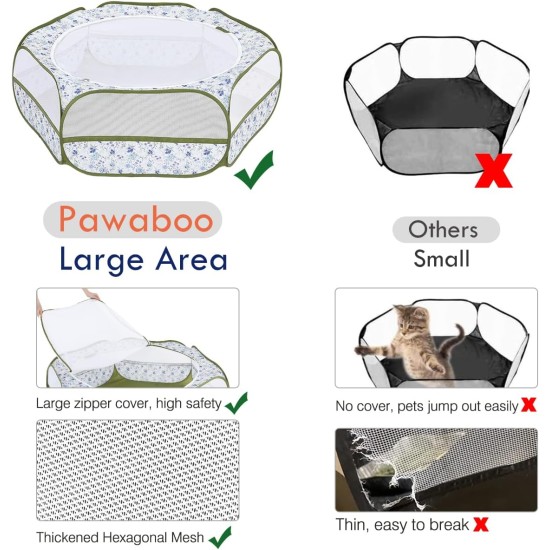 Pawaboo Small Animals Outdoor Enclosure, Waterproof Foldable Rabbit Outdoor Enclosure for Rabbits, Chickens, Kittens, Puppies, Rabbits, Hamsters, Visual Playpen with Mesh Zip and Nylon Base - Green Pawaboo Small Animals Outdoor Enclosure, Waterproof Foldable Rabbit Outdoor Enclosure for Rabbits, Chickens, Kittens, Puppies, Rabbits, Hamsters, Visual Playpen with Mesh Zip and Nylon Base - Green