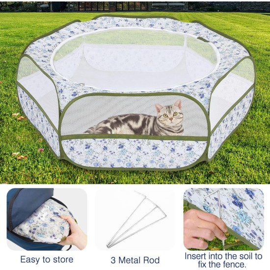 Pawaboo Small Animals Outdoor Enclosure, Waterproof Foldable Rabbit Outdoor Enclosure for Rabbits, Chickens, Kittens, Puppies, Rabbits, Hamsters, Visual Playpen with Mesh Zip and Nylon Base - Green Pawaboo Small Animals Outdoor Enclosure, Waterproof Foldable Rabbit Outdoor Enclosure for Rabbits, Chickens, Kittens, Puppies, Rabbits, Hamsters, Visual Playpen with Mesh Zip and Nylon Base - Green