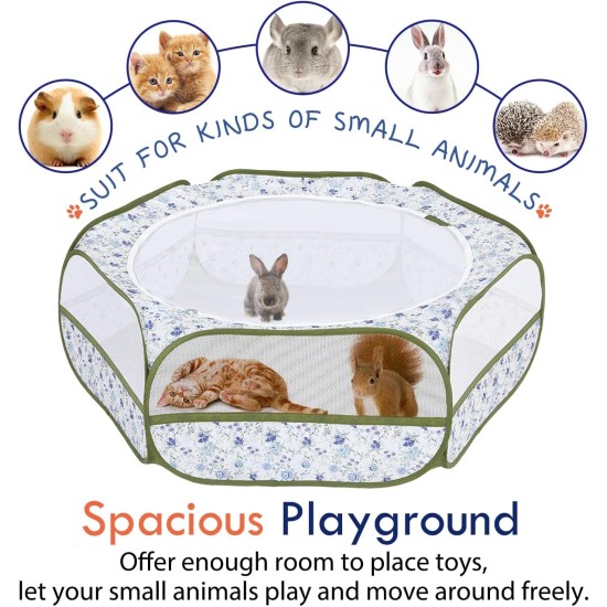 Pawaboo Small Animals Outdoor Enclosure, Waterproof Foldable Rabbit Outdoor Enclosure for Rabbits, Chickens, Kittens, Puppies, Rabbits, Hamsters, Visual Playpen with Mesh Zip and Nylon Base - Green Pawaboo Small Animals Outdoor Enclosure, Waterproof Foldable Rabbit Outdoor Enclosure for Rabbits, Chickens, Kittens, Puppies, Rabbits, Hamsters, Visual Playpen with Mesh Zip and Nylon Base - Green