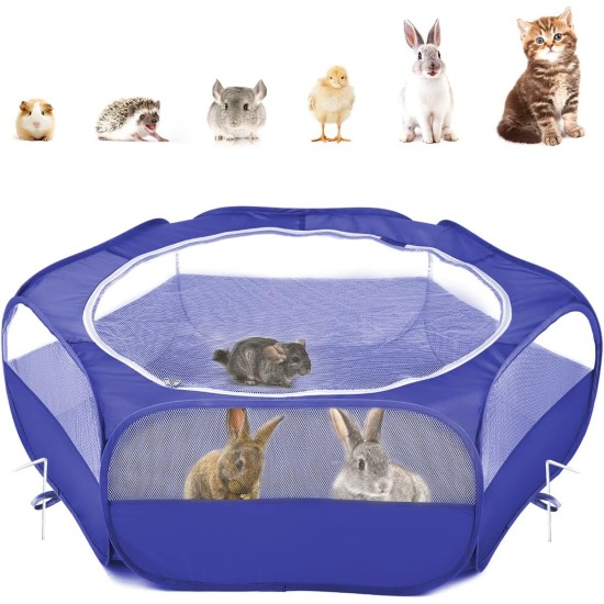 Pawaboo Small Animals Outdoor Enclosure, Waterproof Foldable Rabbit Outdoor Enclosure for Rabbits, Chickens, Kittens, Puppies, Rabbits, Hamsters, Visual Playpen with Mesh Zip and Nylon Base - Green Pawaboo Small Animals Outdoor Enclosure, Waterproof Foldable Rabbit Outdoor Enclosure for Rabbits, Chickens, Kittens, Puppies, Rabbits, Hamsters, Visual Playpen with Mesh Zip and Nylon Base - Green