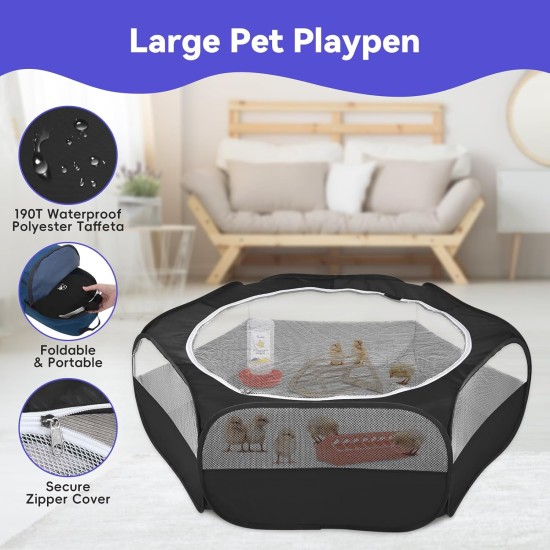 Pawaboo Small Animals Outdoor Enclosure, Waterproof Foldable Rabbit Outdoor Enclosure for Rabbits, Chickens, Kittens, Puppies, Rabbits, Hamsters, Visual Playpen with Mesh Zip and Nylon Base - Green Pawaboo Small Animals Outdoor Enclosure, Waterproof Foldable Rabbit Outdoor Enclosure for Rabbits, Chickens, Kittens, Puppies, Rabbits, Hamsters, Visual Playpen with Mesh Zip and Nylon Base - Green