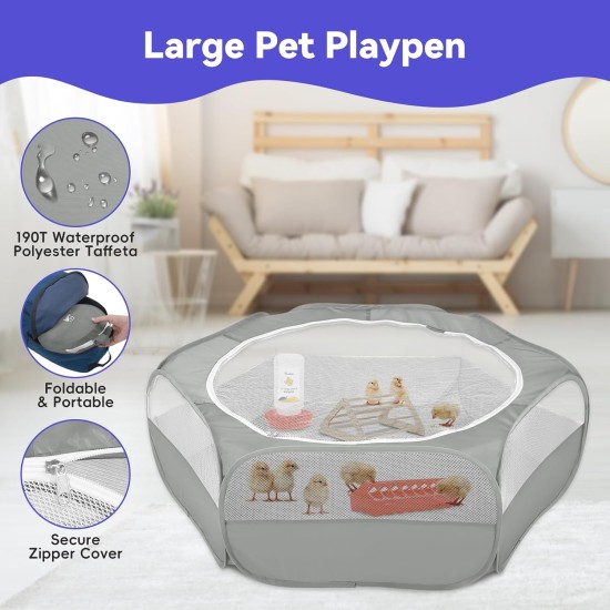 Pawaboo Small Animals Outdoor Enclosure, Waterproof Foldable Rabbit Outdoor Enclosure for Rabbits, Chickens, Kittens, Puppies, Rabbits, Hamsters, Visual Playpen with Mesh Zip and Nylon Base - Green Pawaboo Small Animals Outdoor Enclosure, Waterproof Foldable Rabbit Outdoor Enclosure for Rabbits, Chickens, Kittens, Puppies, Rabbits, Hamsters, Visual Playpen with Mesh Zip and Nylon Base - Green