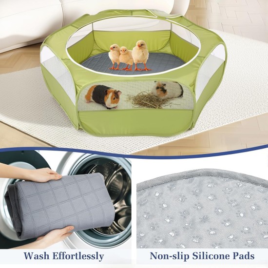 Pawaboo Small Animals Outdoor Enclosure, Waterproof Foldable Rabbit Outdoor Enclosure for Rabbits, Chickens, Kittens, Puppies, Rabbits, Hamsters, Visual Playpen with Mesh Zip and Nylon Base - Green Pawaboo Small Animals Outdoor Enclosure, Waterproof Foldable Rabbit Outdoor Enclosure for Rabbits, Chickens, Kittens, Puppies, Rabbits, Hamsters, Visual Playpen with Mesh Zip and Nylon Base - Green