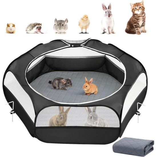Pawaboo Small Animals Outdoor Enclosure, Waterproof Foldable Rabbit Outdoor Enclosure for Rabbits, Chickens, Kittens, Puppies, Rabbits, Hamsters, Visual Playpen with Mesh Zip and Nylon Base - Green Pawaboo Small Animals Outdoor Enclosure, Waterproof Foldable Rabbit Outdoor Enclosure for Rabbits, Chickens, Kittens, Puppies, Rabbits, Hamsters, Visual Playpen with Mesh Zip and Nylon Base - Green