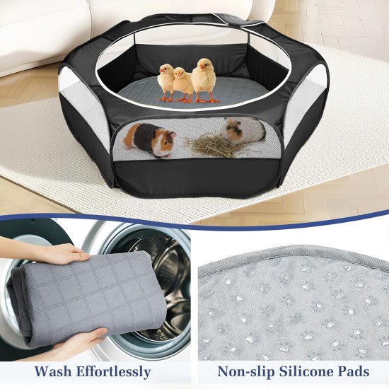 Pawaboo Small Animals Outdoor Enclosure, Waterproof Foldable Rabbit Outdoor Enclosure for Rabbits, Chickens, Kittens, Puppies, Rabbits, Hamsters, Visual Playpen with Mesh Zip and Nylon Base - Green Pawaboo Small Animals Outdoor Enclosure, Waterproof Foldable Rabbit Outdoor Enclosure for Rabbits, Chickens, Kittens, Puppies, Rabbits, Hamsters, Visual Playpen with Mesh Zip and Nylon Base - Green